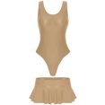 thumbnail image 3 of Traje de baño para mujer, brillante, sin mangas, corte alto, tanga, mono con minifalda con volantes de talle bajo, disfraces para fiestas en la piscina y la playa, 3 of 5