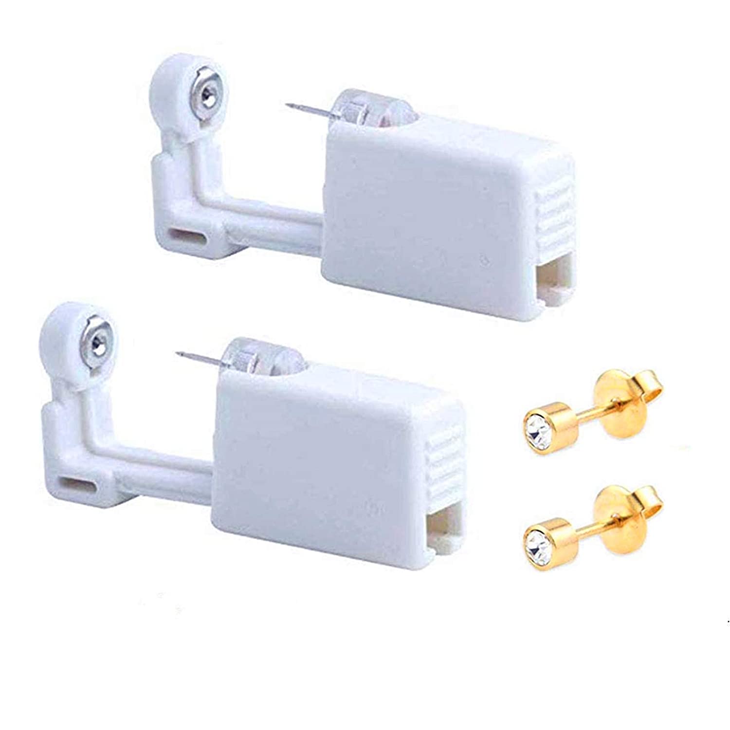 Disposable Ear Piercing Kit - Silver Stud Gun Set For DIY Home Use (4 Piercings)
