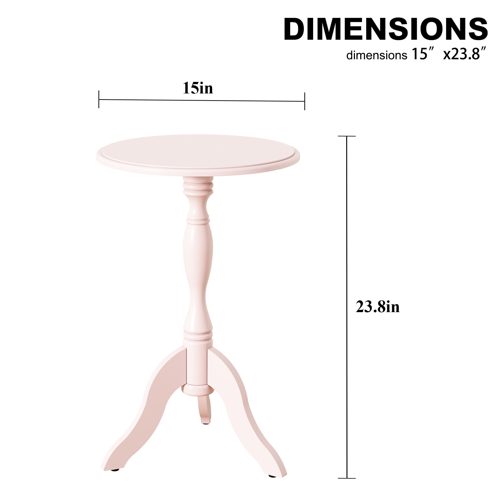 HLR Round Small End Table, Wooden Pedestal Side Coffee Table,  Vintage Accent Nightstand for Living Room, Entryway, Pink