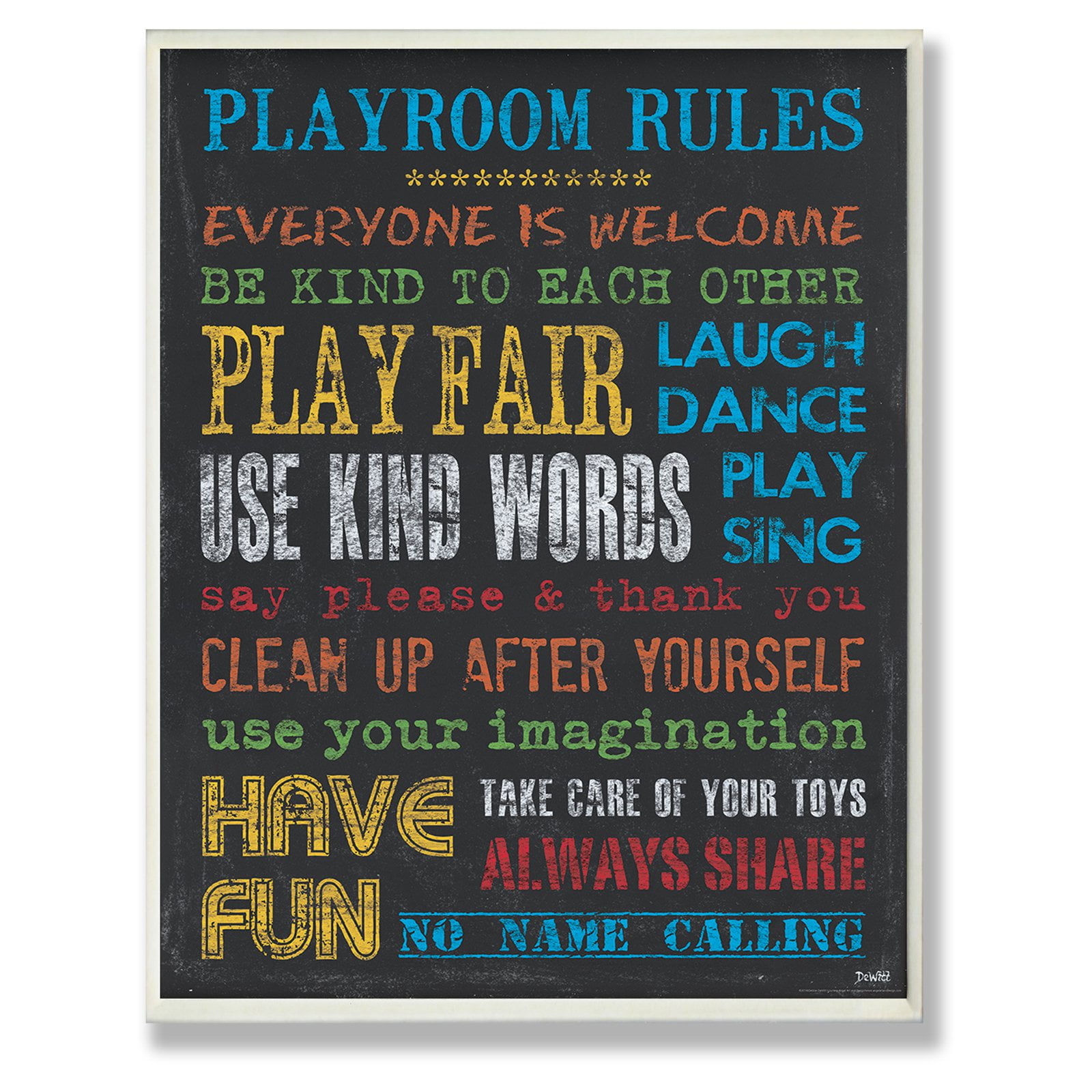 Stupell Industries Rainbow Chalkboard Playroom Rules Wall Plaque Design by Artist Debbie Dewitt 13 x 19
