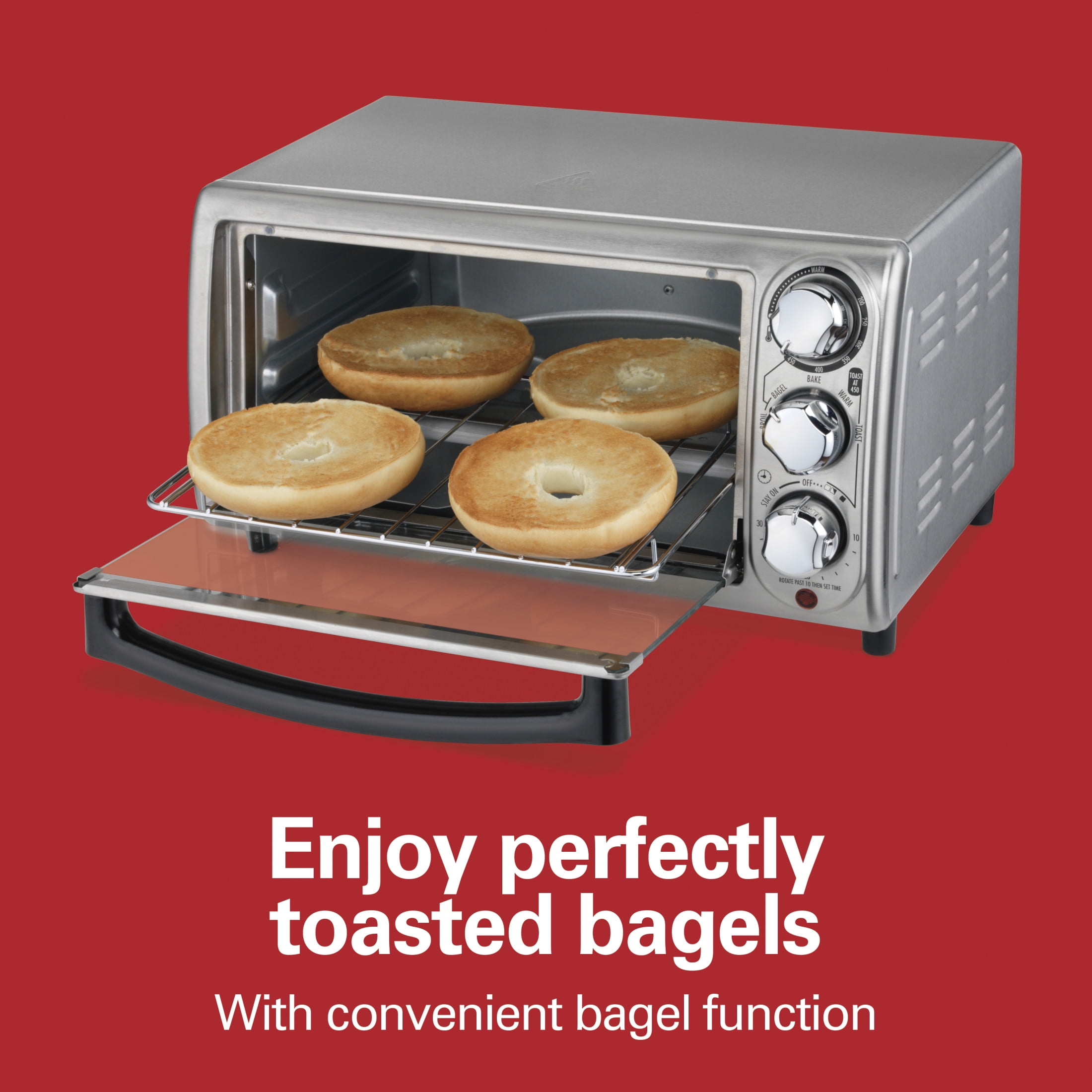 Open Box Hamilton Beach 4-Slice Countertop Toaster Oven with 5 Versatile Cooking Modes, Stainless Steel