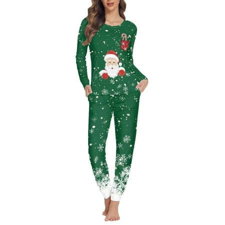

Suhoaziia Sleepwear for Women Pajama Set Lounge Set Leisure Time Pajamas Top and Pants Long Sleeve Santa Claus Print Graphic Comfortable Stretchy Fall Clothing Daily Wear 3XL
