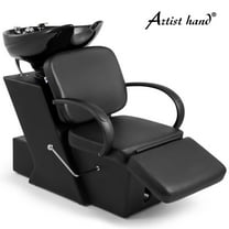 Artist Hand Barber Backwash Unit Station Shampoo Chair Ceramic Bowl Sink Salon Spa Beauty w/Footrest (Black)