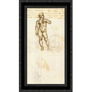 Study of David by Michelangelo 16x24 Black Ornate Wood Framed Canvas Art by Da Vinci, Leonardo