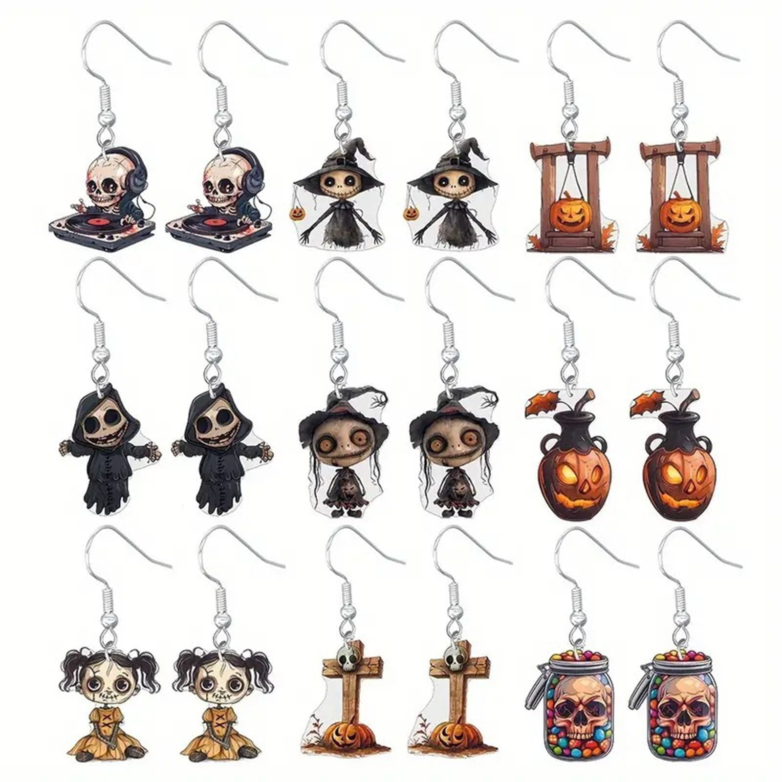 LONYOO Funny Witch Earrings For Women - Acrylic Halloween Dangle Earrings, Set Of 3 Spooky Designs