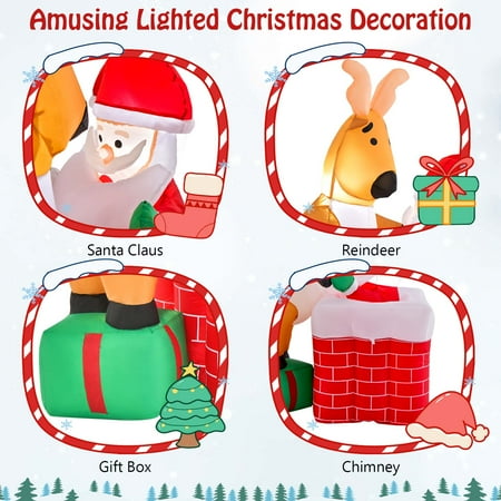 Costway 5 FT Christmas Inflatable Liftable Santa Claus Climbing Chimney Reindeer on Gift - Multicolor