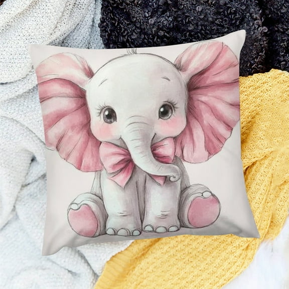 ZFLMY Pink Elephant Cute Home Decor Throw Pillows Cover for Home Sofa Couch Linen 100% - Set of 1 Pillow Covers 18x18in