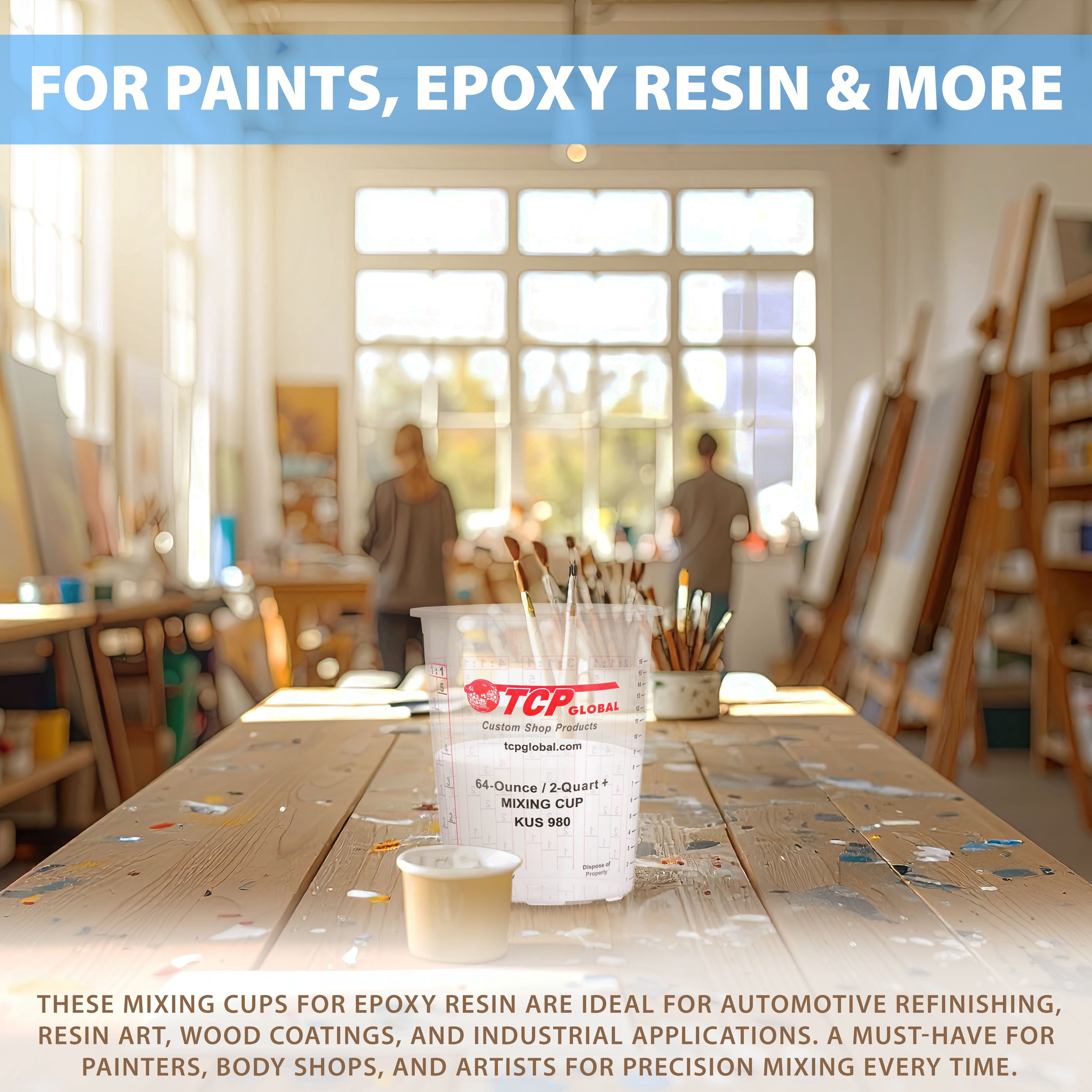 Custom Shop Paint Mixing Cups Plastic Measuring Cup Epoxy Resin, Disposable or Reusable, 64-Ounce (2-Quarts) - Pack of 36 - Graduated, Mixing Ratios, Automotive Painting Acrylic Art Crafts
