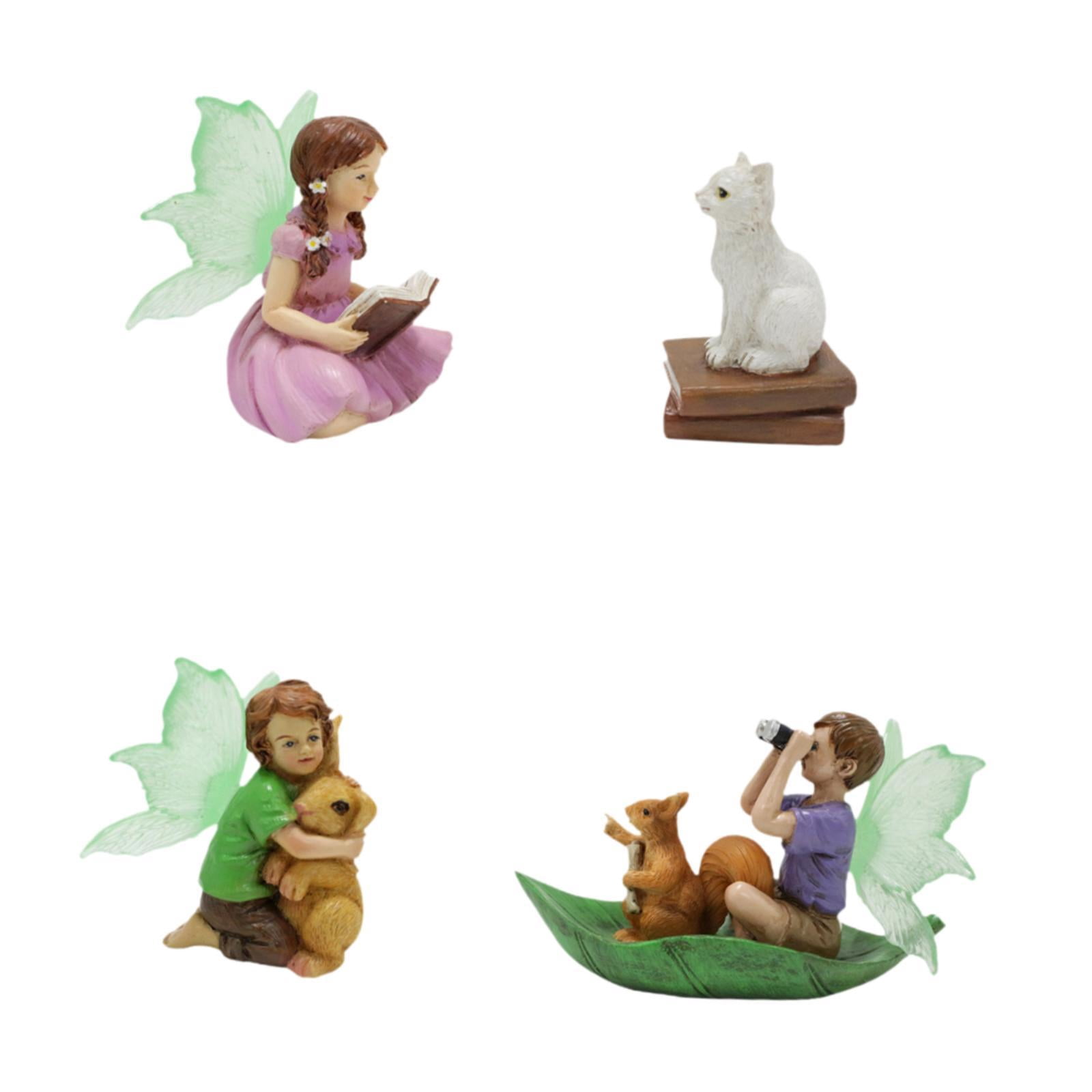 colaxi 4 Pieces Micro Landscape Ornament Garden Fairies Yard Courtyard Sculpture Boy Girl Figurines Outdoor Decorative Angel Statues