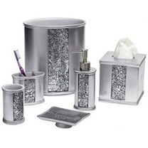 Popular Bath "Sinatra Silver" 6 Piece Resin Bath Accessory Set, Cracked Glass
