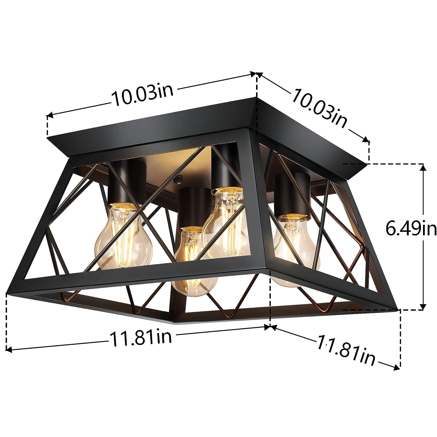 4-Light Farmhouse Flush Mount Ceiling Light Fixtures Black Metal Ceiling Light Fixture for Bedroom Living Room Dining Room Kitchen Porch