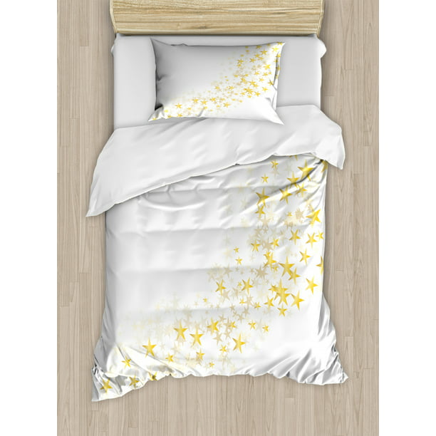 Yellow And White Twin Size Duvet Cover Set Yellow Stars Flowing