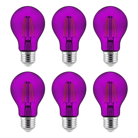 

6-Pack Sunlite LED Transparent Purple A19 Filament Bulbs 4.5 Watts Dimmable UL Listed