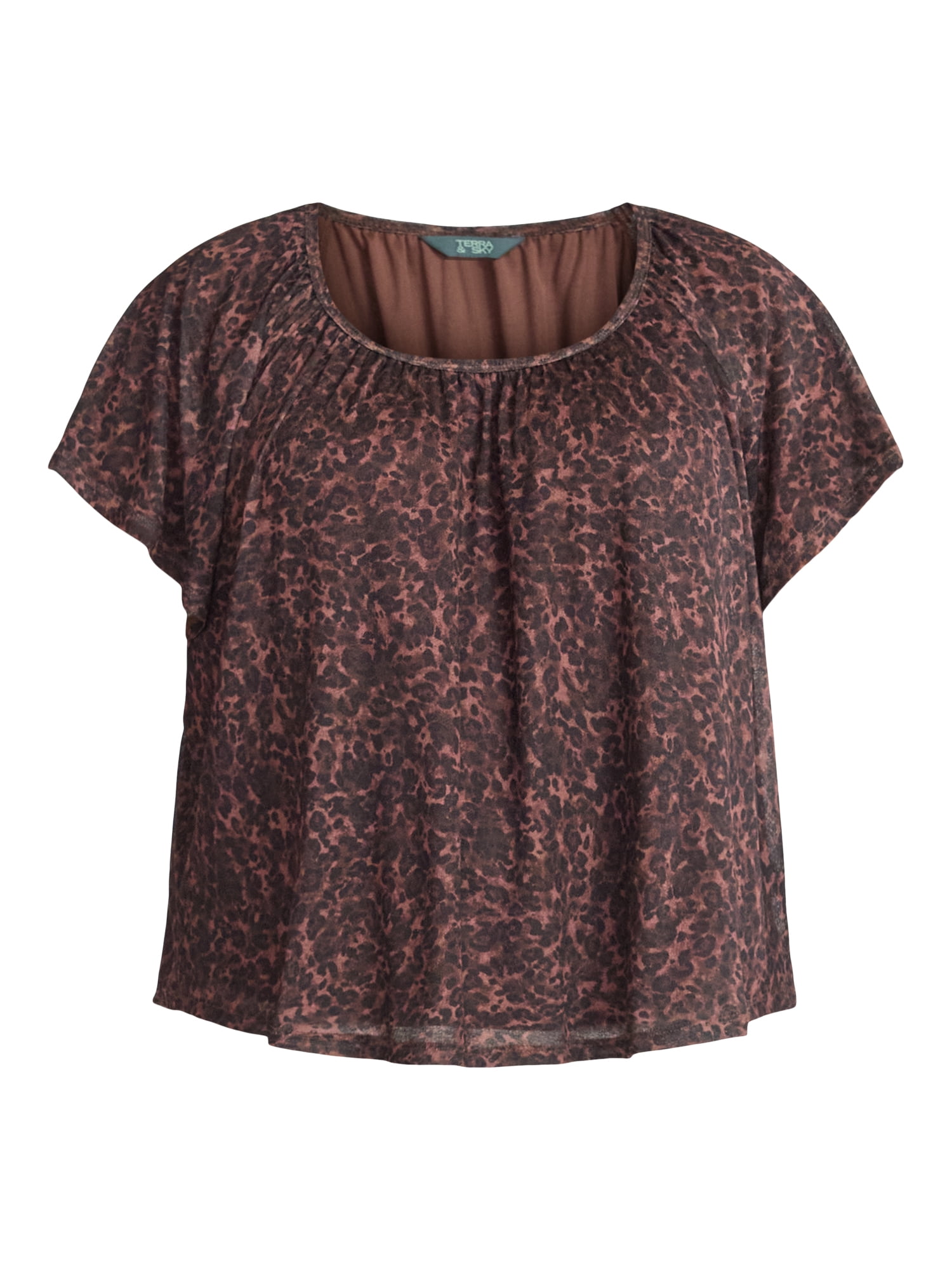 Terra & Sky Women's Plus Size Crepe Mesh Top with Flutter Sleeves, Sizes 0X-5X
