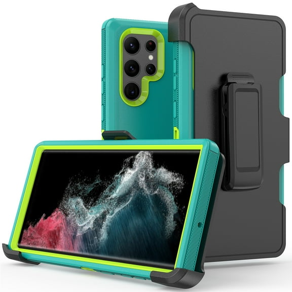 NIFFPD Samsung Galaxy S22 Ultra 5G with Belt-Clip Holster, Tough Rugged Shockproof Protective Phone Case for Galaxy S22 Ultra 5G Green&Yellow