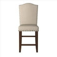 thumbnail image 4 of Classic Upholstered Cushion Chairs Set of 2, Counter Height Dining Chair with High Backrest, Wooden Legs and Footrest, Fabric Chair with Nailheads, Cream, 4 of 8