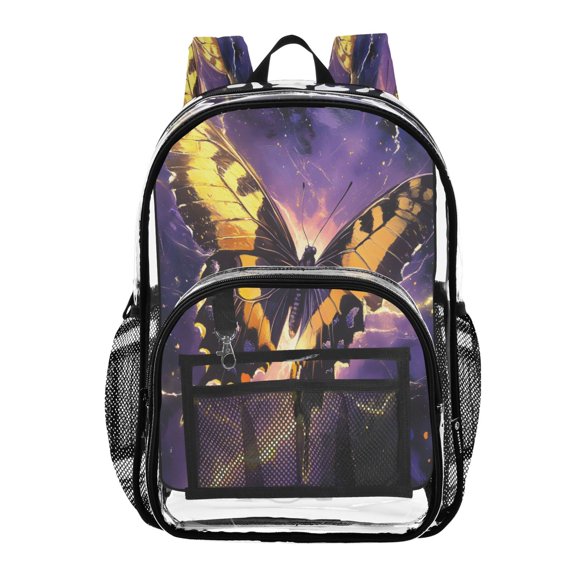 ALAZA Clear Backpack Butterfly Purple Lightning PVC Transparent BookBag