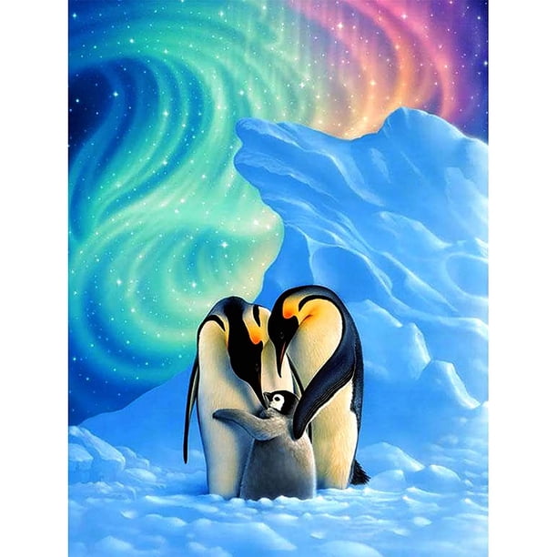 Diamond Painting (DE6577) DIY Full Circle Rhinestone Penguin Family B1570 30x40cm FLhrweasw Nuevo
