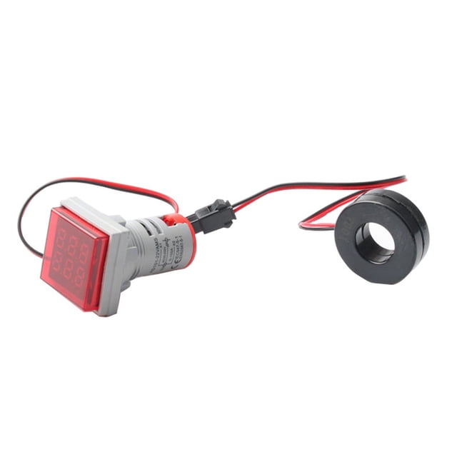 Amperímetro de voltaje Multímetro digital Voltímetro de corriente cuadrado pequeño Luz LED AC50?500V 0?100A 22 mm Rojo