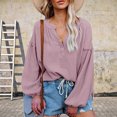 thumbnail image 4 of Camisa de manga larga para mujer, cuello en V, globo, jersey para mujer, top con manga farol para mujer, diseñado para la precisión, 4 of 6