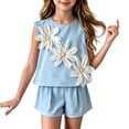 thumbnail image 2 of Amidoa Girls 2 Piece Outfits Summer Clothes Cute Tank Top and Casual Shorts Kids Clothing Sets Blue Size 1T, 2 of 7