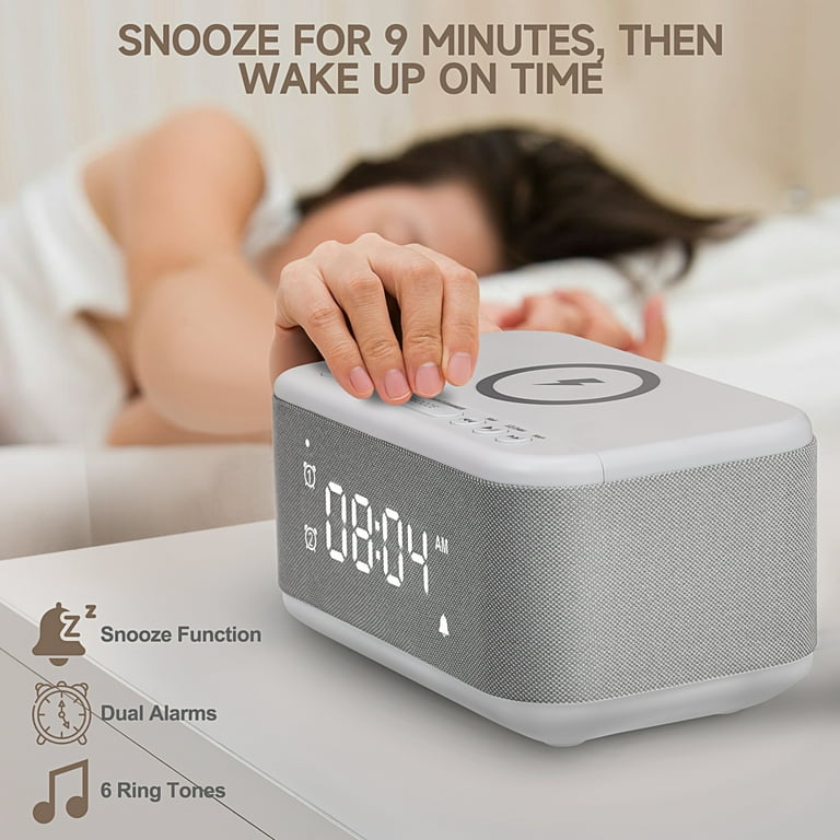 Fansbe Tech Vibrating Alarm Clock with Wireless Charger Bluetooth Speakers  Dimmable Night Light Gray - Walmart.com