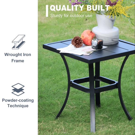VOXBIN 19" Outdoor Patio Dining Table, Square Metal Table for Garden