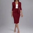 thumbnail image 2 of Jinhomg Women's Business Skirt Suit Set Dressy Casual 3/4 Sleeve Blazer Jacket with Pencil Skirt 2025 Trendy Work Office Outfits Wine XXL, 2 of 6
