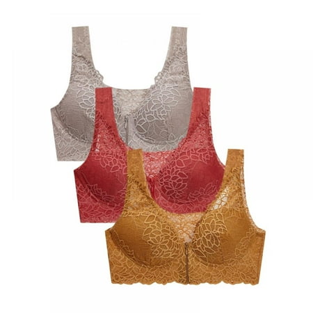 

Pretty Comy Women s Lace Gathered Bras Design of Front Zip 3Pack