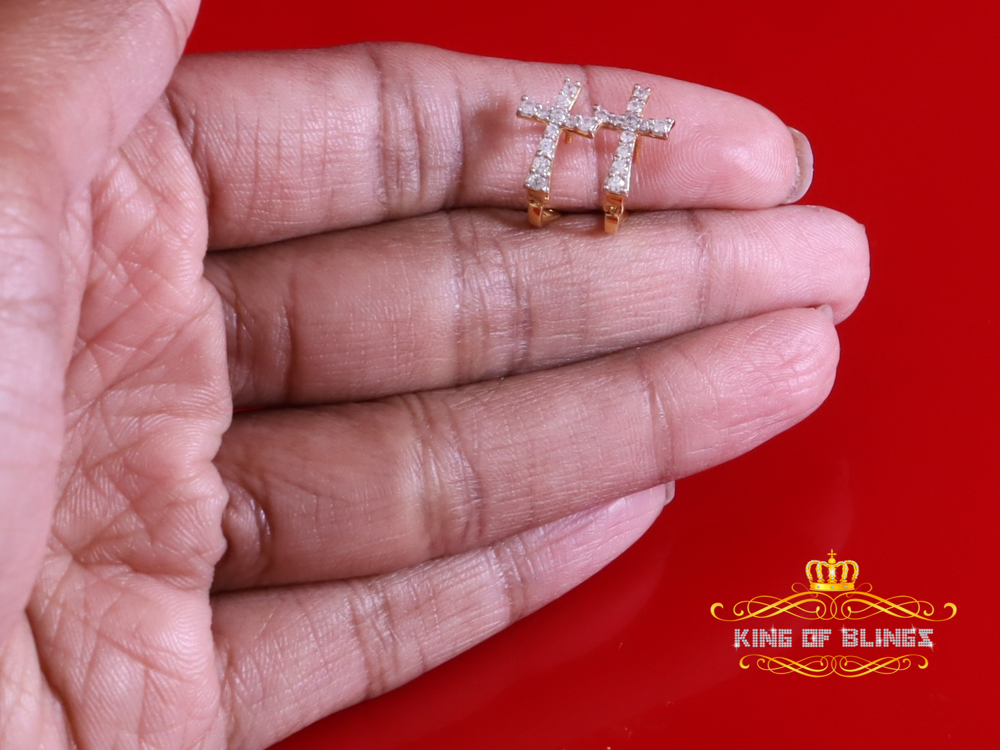King of Bling's Moissanite 925 Silver Round Yellow Hip Hop Cross Stud Earring Men's/Women's
