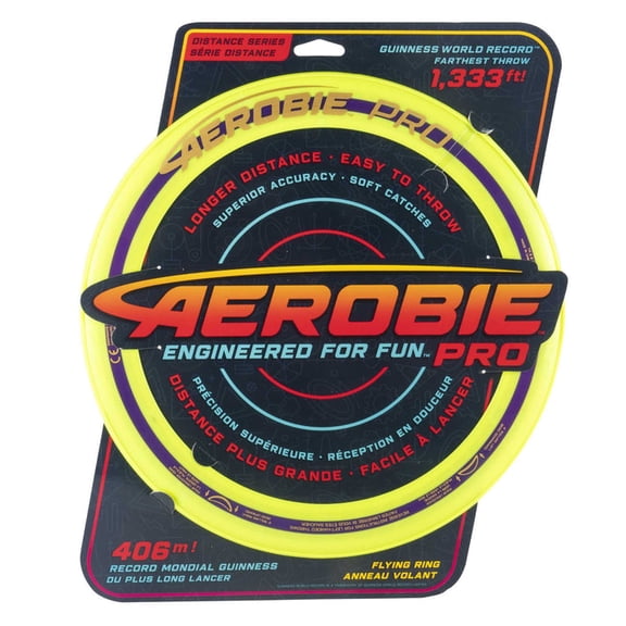 Aerobie Pro Ring Flying Disc, 13 inch Long Distance Throw Ring, TPR Rubber Grip Edge, Lightweight Aerodynamic Outdoor Throwing Disc, Assorted Colors