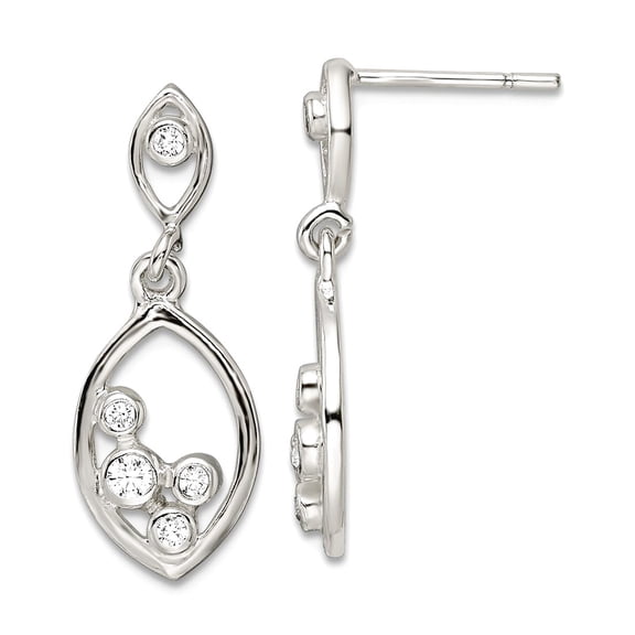 925 Sterling Silver Polished Cubic Zirconia Oval Dangle Post Earrings 24.75x9.3mm Wide Dangle Earring for Women