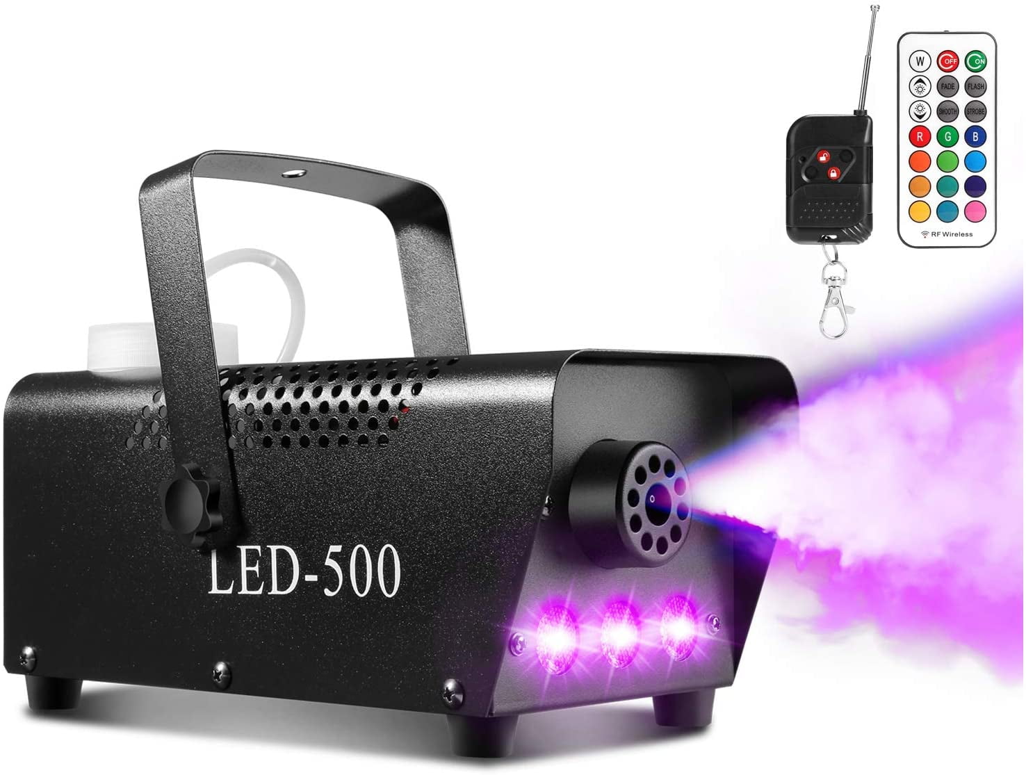 Smoke Machine, AGPTEK Fog Machine with 13 Colorful LED Lights Effect, 500W  and 2000CFM Fog with 1 Wired Receiver and 2 Wireless Remote Controls, 