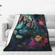 thumbnail image 1 of Fotbe Colorful Flower Tiger Manta de Franela Acolchonada con Estampado, Súper Suave y Esponjosa, Extra Grande para Sofá, Cama, Uso Todo el Año-40"x30", 1 of 7