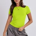 thumbnail image 2 of YDKZYMD Crop Tops for Women Y2k Short Sleeve Crew Neck Basic Tee Slim Fitted Teen Girls Layering Cute Tight Shirt Summer Athletic Going Out Tops Fluorescent Green XL, 2 of 5