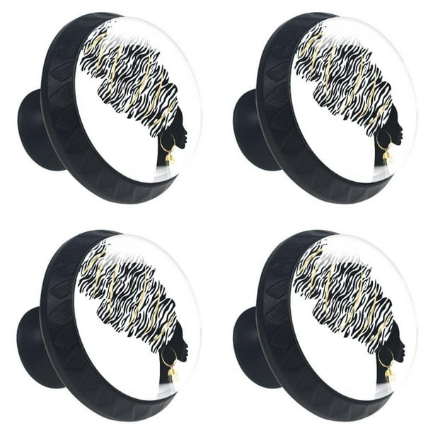 Ownta African Woman Black Round Glass Drawer Handles Knobs Pulls With Screws for Kitchen
