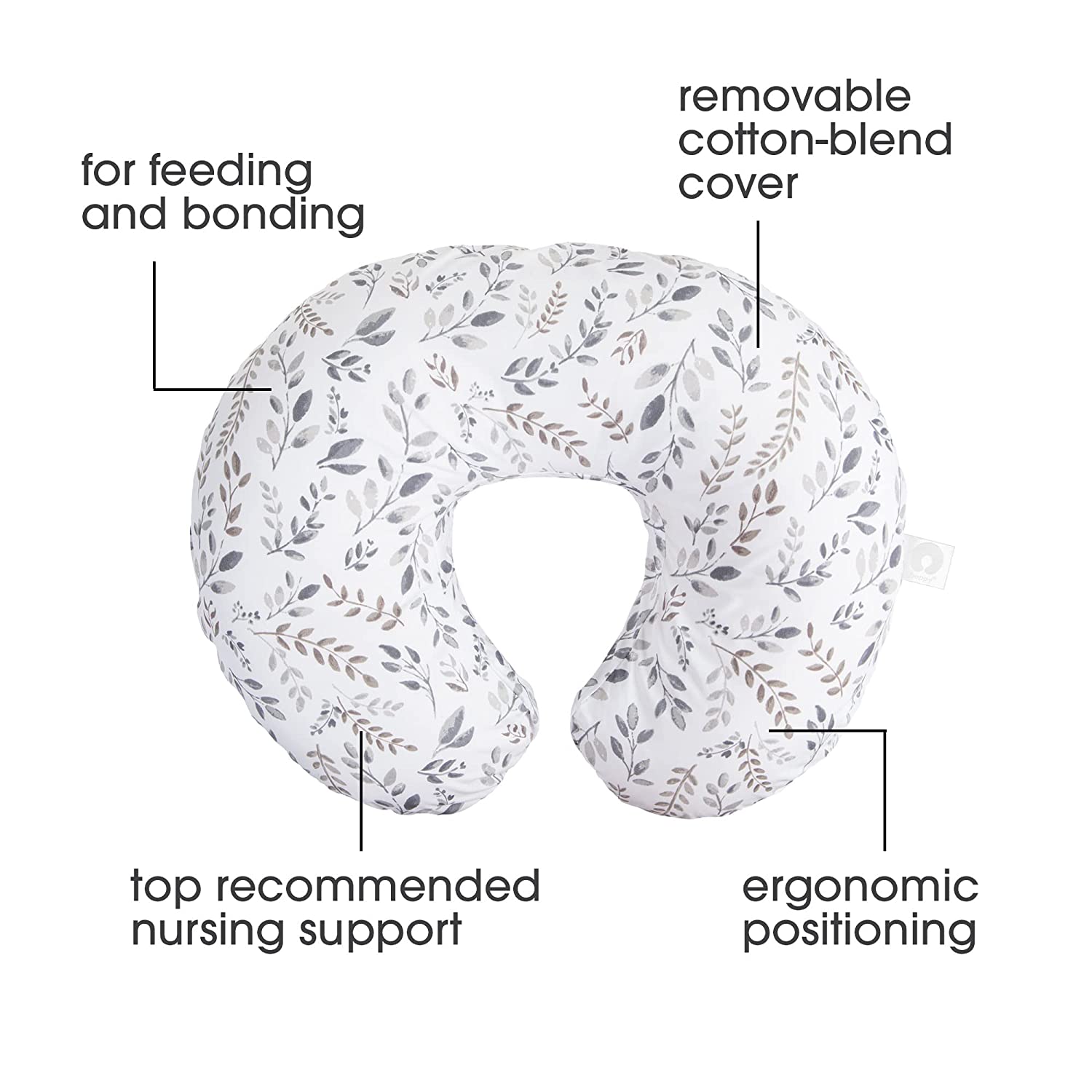 Boppy Nursing Pillow Original Support, Gray Taupe Leaves, Ergonomic Nursing Essentials for Bottle and Breastfeeding, Firm Fiber Fill, with Removable Nursing Pillow Cover, Machine Washable - image 2 of 7