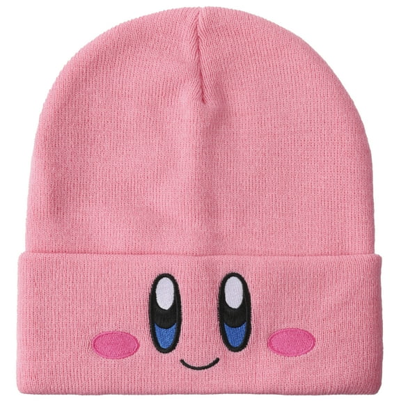 Kirby Smiling Face Pink Cuffed Plain Skull Acrylic  Knitted Embroidered Logo Beanie Hat
