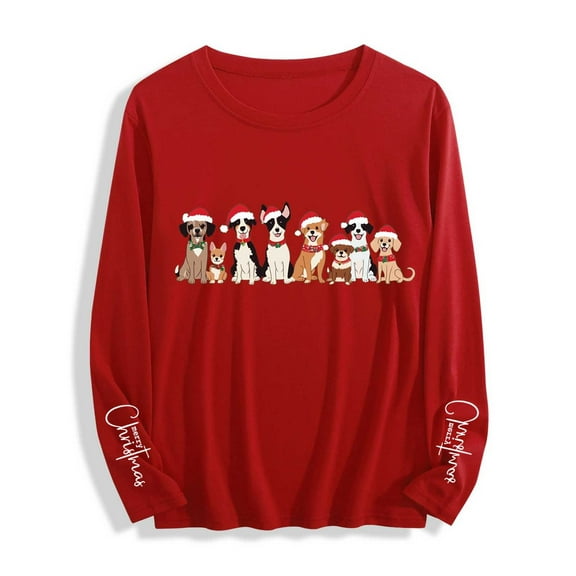 Womens Xmas Graphic Sweatshirt Round Neck Funny Christmas Long Sleeve Shirts Pullover Sweater Blouses Fleece Xmas Holiday Top