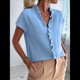 thumbnail image 5 of Camisetas Sin Mangas de Verano Informales con Cuello en V y Volantes para Mujer Azul L, 5 of 8