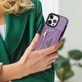 thumbnail image 6 of Crossbody Wallet Women Case for iPhone 12 Pro/12, Credit Card Pocket Zipper Pouch with Shoulder Strap, PU Leather Kickstand Back Flip Envelope Design For iPhone 12/12 Pro, Purple, 6 of 13