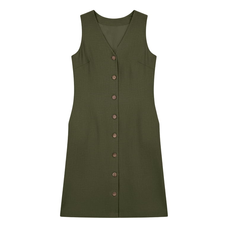 Bosfbaoi Dresses For Women Linen Blend Summer Dress V-Neck Sleeveless Summer Dress Shirt Dress with Buttons and Pockets, Women's, Size: 2XL, Green Bosfbaoi Dresses For Women Linen Blend Summer Dress V-Neck Sleeveless Summer Dress Shirt Dress with Buttons and Pockets, Women's, Size: 2XL, Green