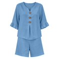 thumbnail image 7 of IUYRTFE Women's V-Neck Sleeveless Button Front Top and Wide Leg Pants Set Casual Summer Two Piece Outfit with Pockets, 7 of 7