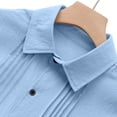 thumbnail image 6 of LYSMORA Mens Lapel Long Sleeve Pleated Front Button Down Shirt Solid Textured Woven Casual Business Outer Shacket Top, 6 of 8