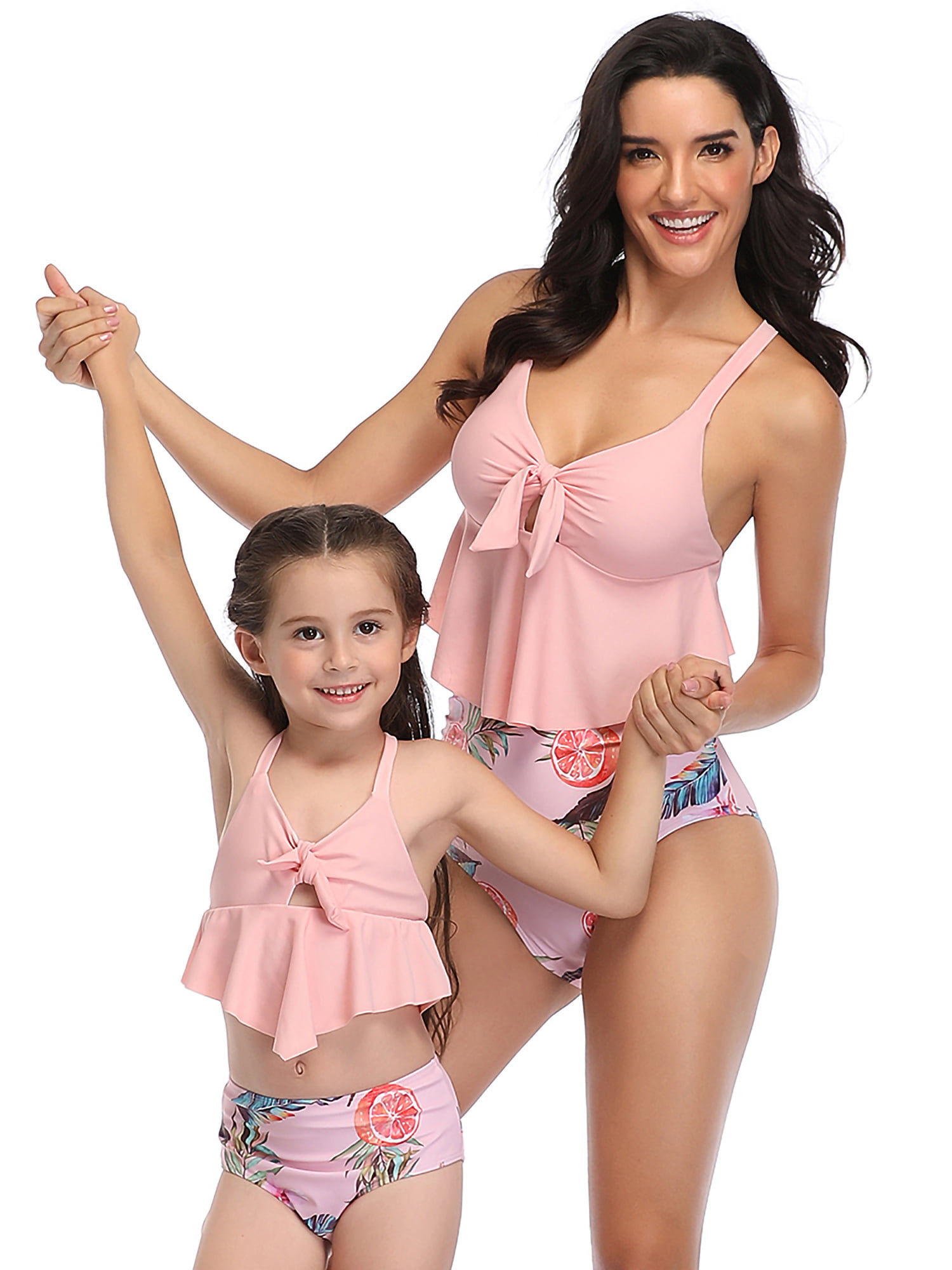High Waist Bikini for Women Little Girls Tankini Ruffle Bathing Suit Matching Family Swimsuit
