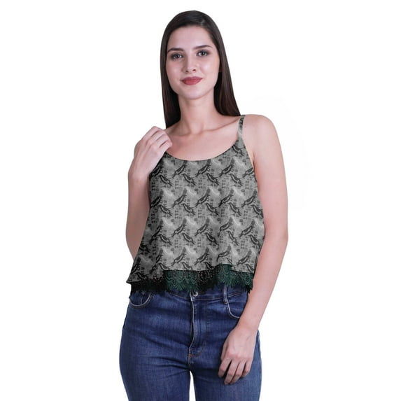 Moomaya Printed Womens Spaghetti Strap Crop Top Cami Summer Tops