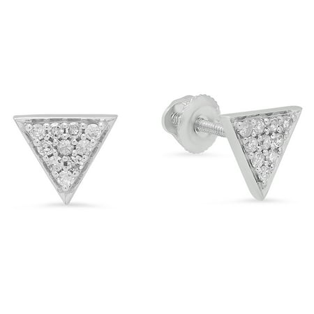 - 0.20 Carat (ctw) 14K White Gold Round Cut Diamond Ladies Triangle Shape Stud Earrings 1/5 CT