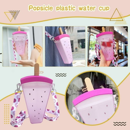 

Lmtime Cute Watermelon Straw Water Bottle Ice Cream Popsicle Cup With Shoulder Strap