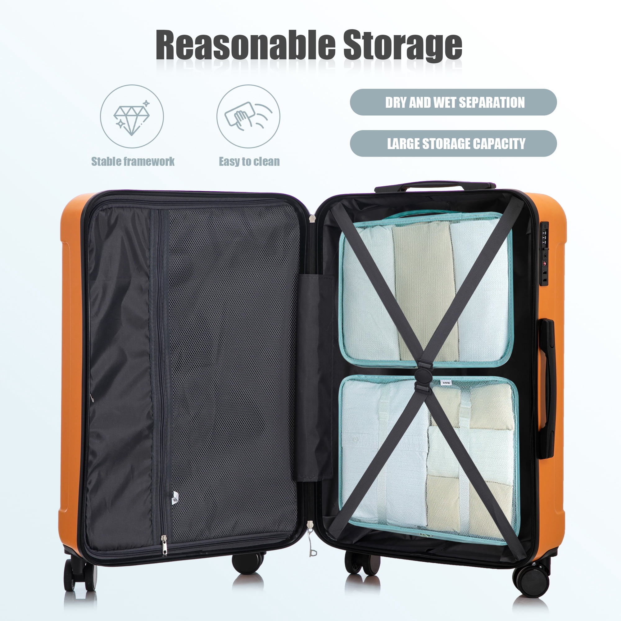 Alvantor 3 Piece Luggage Sets, ABS Spinner Suitcase with TSA Lock (20"/24"/28", Orange)