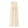thumbnail image 5 of Clothing Women's Casual Pants,Linen Pants Women Comfy Baggy Wide Leg Pants Summer Flowy High Waisted Palazzo Beach Pants Trousers With Pockets, 5 of 6